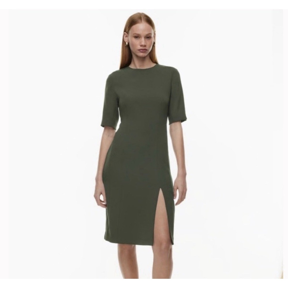 Aritzia Babaton Exalt Midi Slit Dress Women's Size 00 Dark Olive Green Office